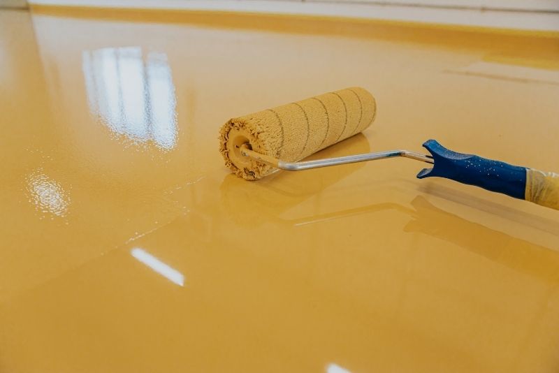 Finished epoxy floor coating in a Hobart home