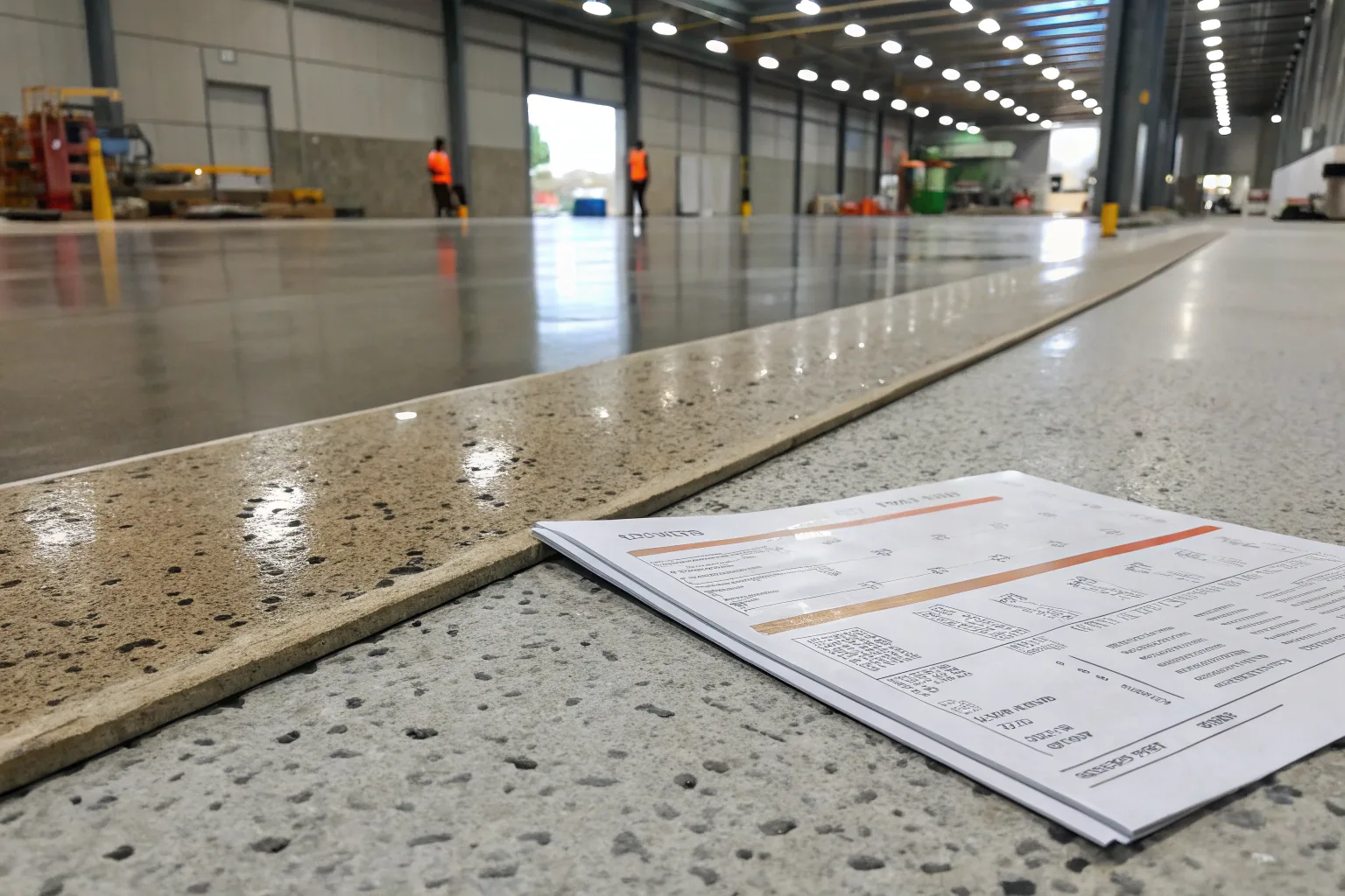 Close-up ground-level view of a diamond-ground concrete floor ready for coating