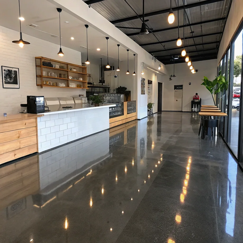 Interior of a modern Australian commercial space with epoxy flooring