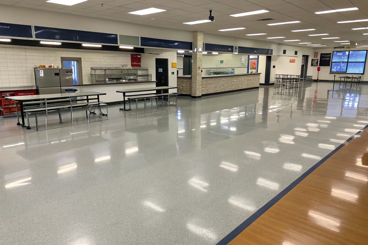 Large Australian school canteen floor featuring epoxy flooring