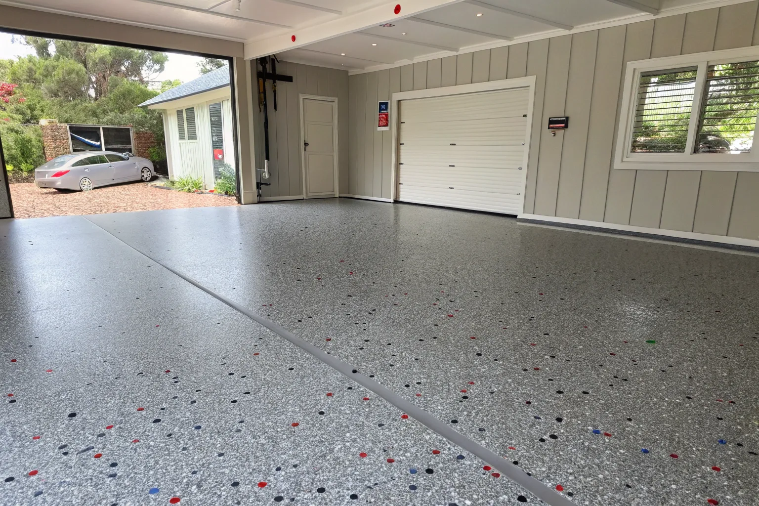 Vinyl flake epoxy overlay and topping system on a floor