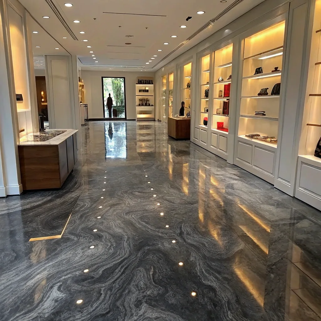 Metallic epoxy floor Hobart boutique retail